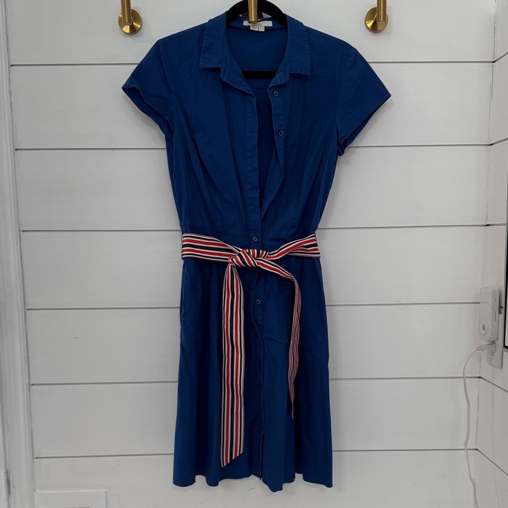 Boden Blue Shirt Dress with Striped Belt